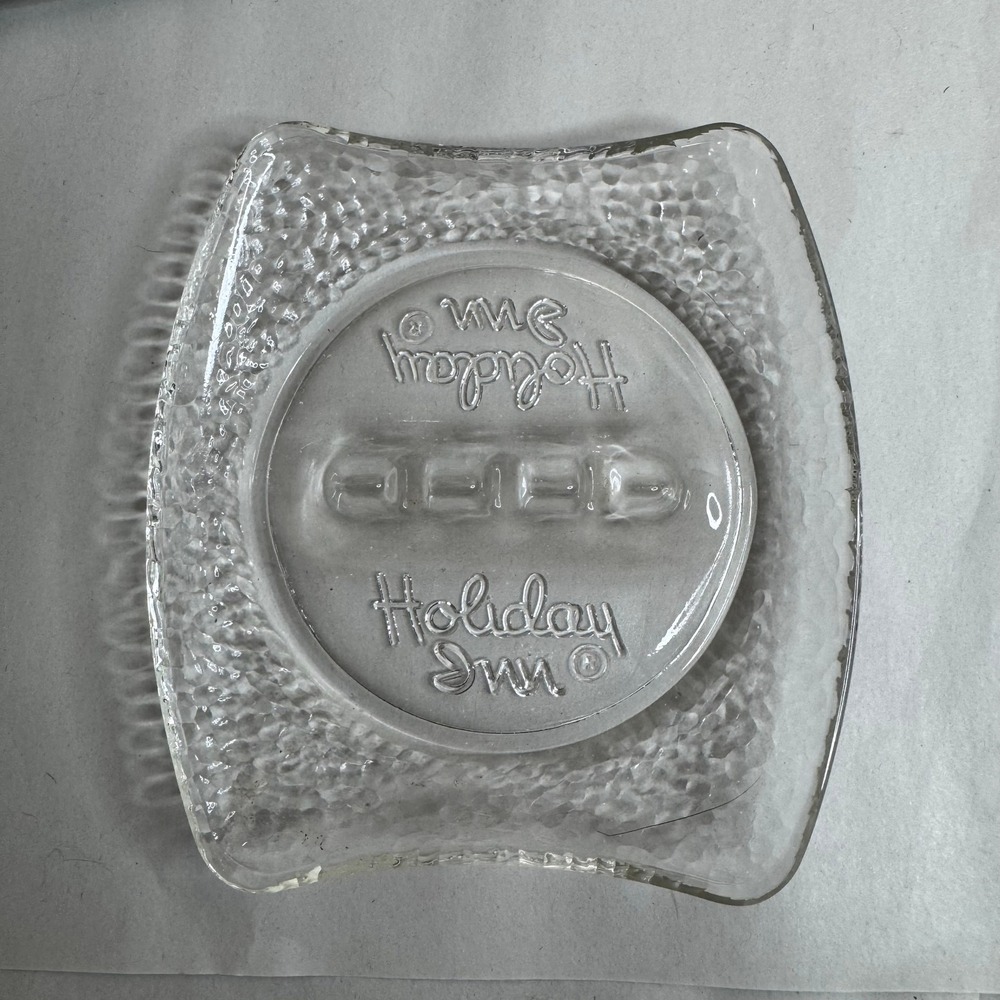 Vintage Holiday Inn Glass Ashtray Square Pebbled‎ Texture Mid Century Modern